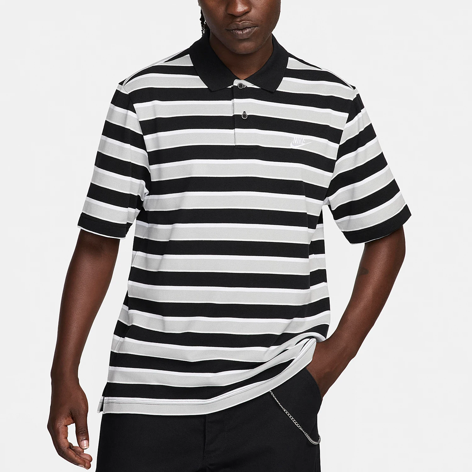 

Официальный мужской спортивный воротник Nike Authentic 2024, весенний новый спортивный воротник в полоску с коротким рукавом FN3897-010