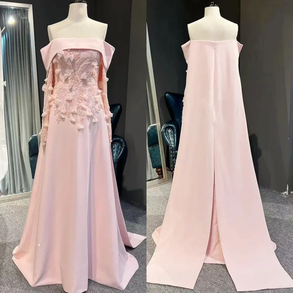 Customized Prom Gown Evening Women Formal Dress Strapless A-line Floor Length Skirts Applique Bespoke Occasion Gown Long Dresses