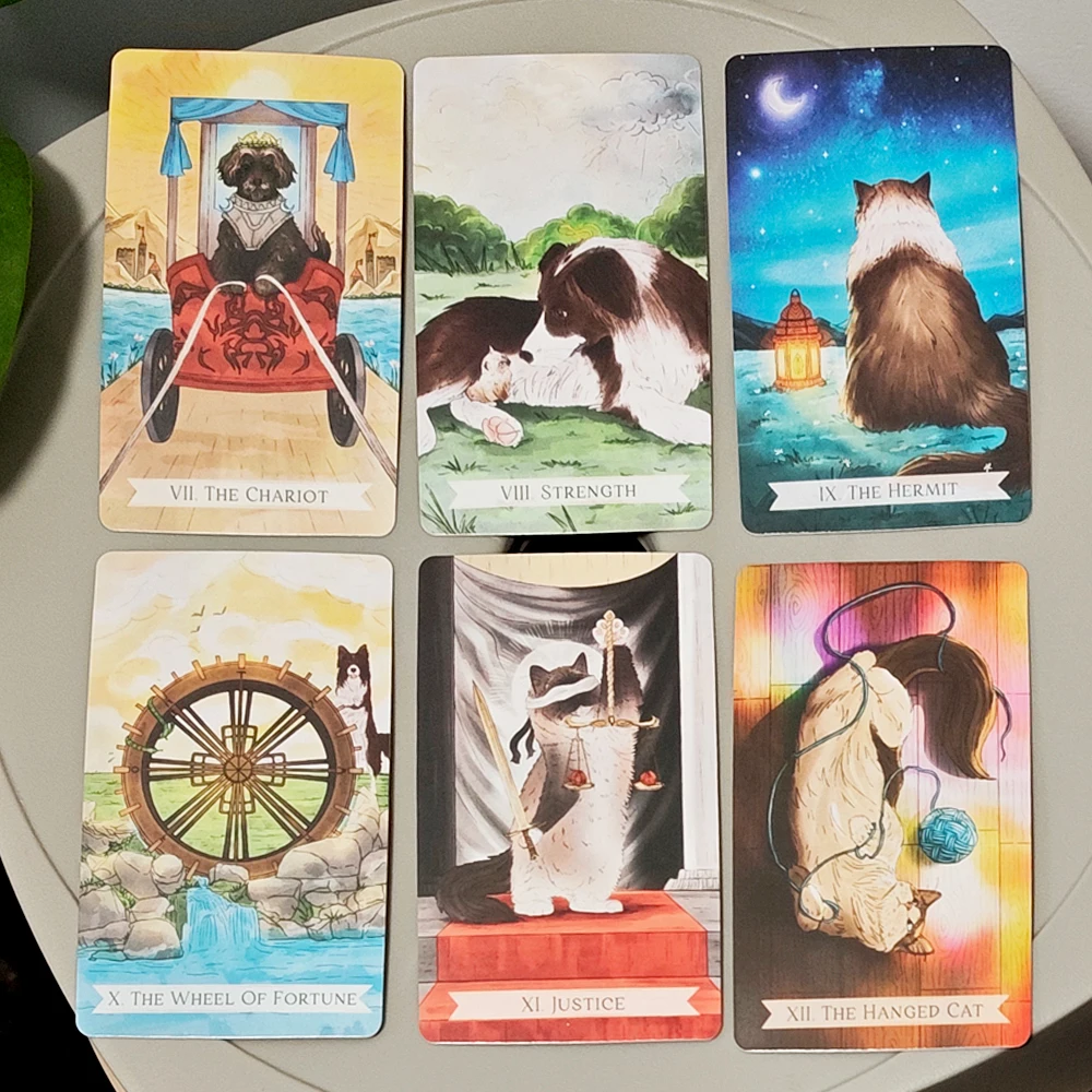 Oneful Tarot Deck 10.3*6cm 78-Card MBTI Integrated Tarot for Cat & Dog Lovers Kawaii Animal Art