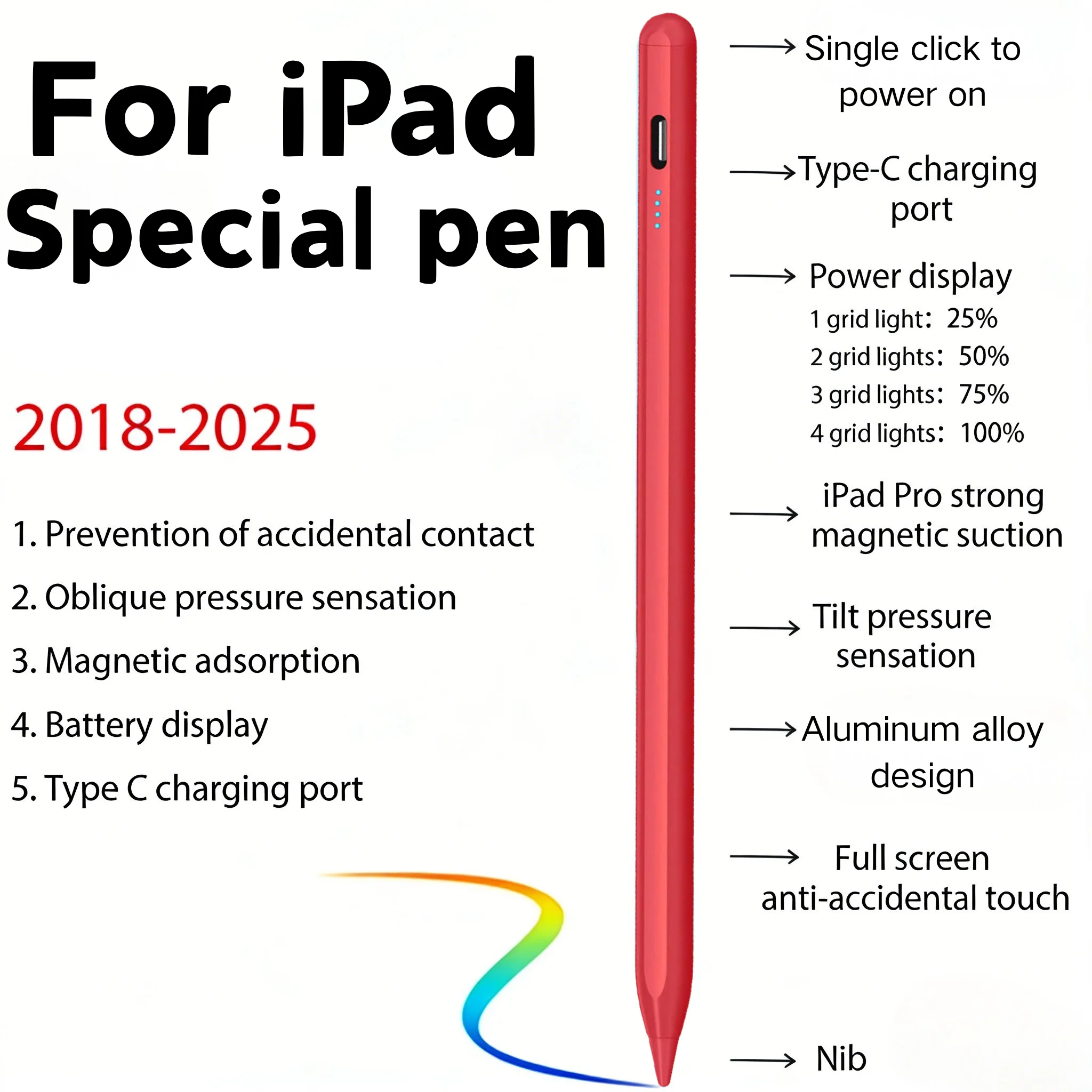 Für Apple Pencil mit Handballenerkennung und Leistungsanzeige iPad Stift für iPad Zubehör 2022 2021 2020 2019 2018 Pro Air Mini Stylus – Detail 10