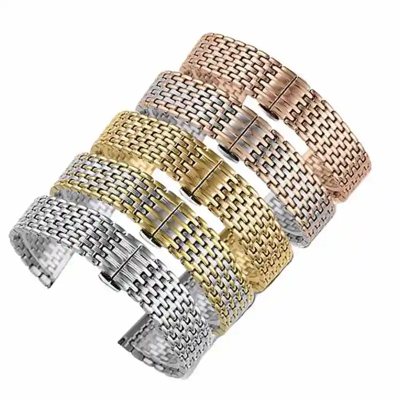 

Stainless Steel 18mm 20mm 22mm Solid Bead of Rice Universay Straight End Butterfly Buckle Watch Band Strap Bracelet