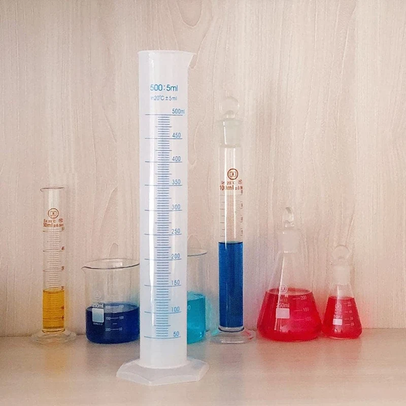 3Pcs Plastic Graduated Cylinders - 100 250 500Ml, Lab Chemistry Measuring Cylinders Set For Science Biology Project