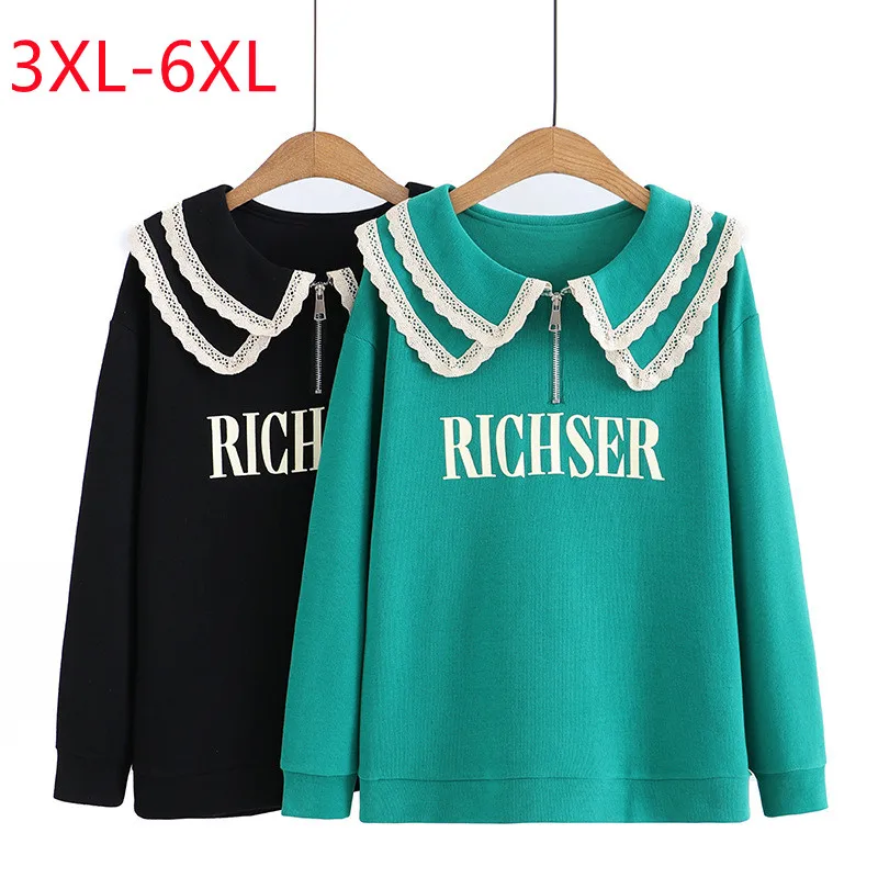 New 2023 Ladies Spring Autumn Plus Size Tops For Women Large Size Long Sleeve O-neck Green Sweater 3XL 4XL 5XL 6XL