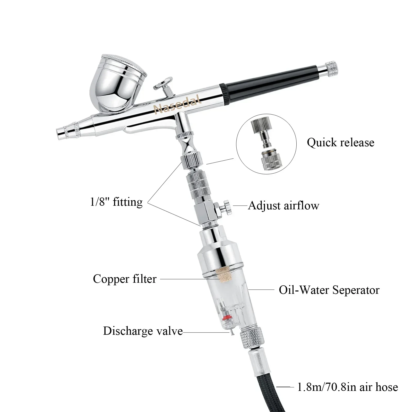 Imagem -06 - Nasedal 0.3 mm Aerógrafo 30psi Kit Compressor de ar Escova de ar Pistola para Modelo de Unhas Ferramenta de Pintura Bolo Peixe Carro Faça Você Mesmo Ferramenta de Pintura