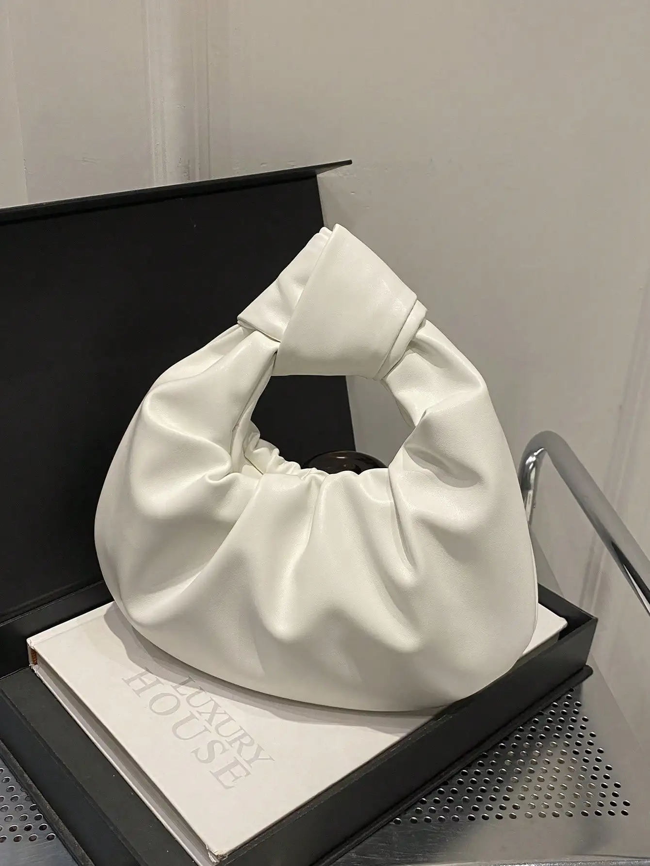 حقيبة يد نسائية من جلد البولي يوريثان الناعم المطوي، حقيبة حمل سحابية عصرية عالية الجودة #6