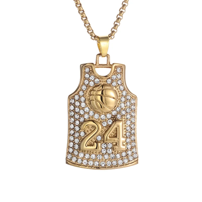 Hip Hop Legend No. 24 Basketball Player Pendant Necklace for Men and Women Sparkling Jewelry Gift Accessories