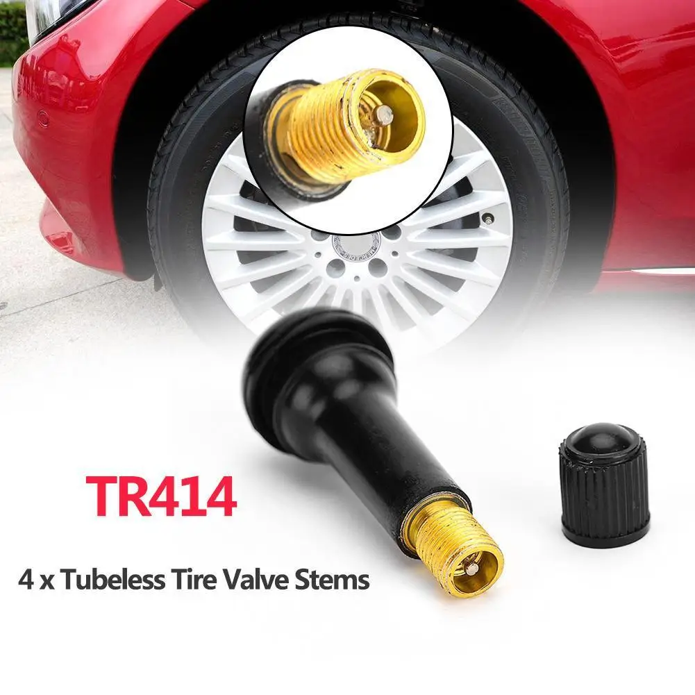 4pcs Tire Valve Stems with Caps Rubber TR414 Tubeless Tire Valve Stems Fastener Design Auto Accessories for Trucks Motorcycles