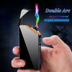 Electric Lighter Windproof Plasma Lighter Smoking Accessories USB Recharge Laser Induction Double Arc Lighter Gift for Men 2024