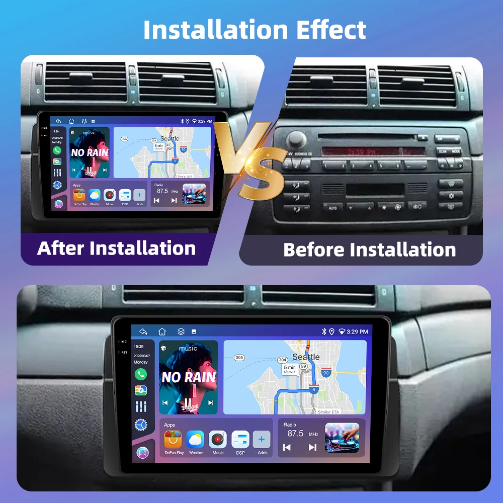 Podofo اللاسلكية CarPlay AI صوت راديو السيارة لسيارات BMW E46 1999-2005 أندرويد السيارات 8 الأساسية نظام تحديد المواقع والملاحة مشغل وسائط متعددة DSP EQ BT #2