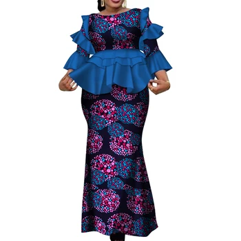 Conjunto de roupas africanas de duas peças para mulheres moda dashiki plissado dashiki roupas africanas bazin roupas tamanhos grandes para festa wy4142