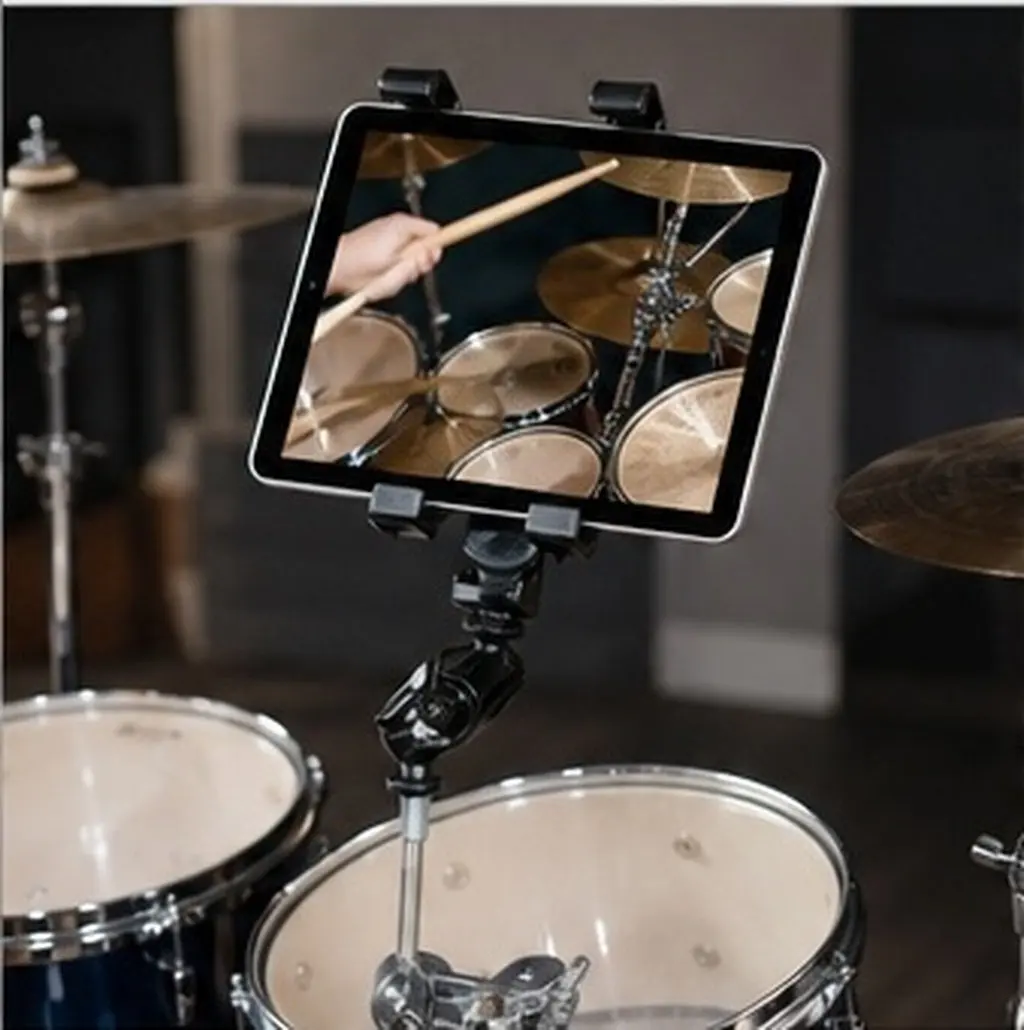 Drum Set Tablet Clamp Stand Adjustable Foldable Aluminum Mount for Electronic Acoustic Drum Rack Music Sheet Holder
