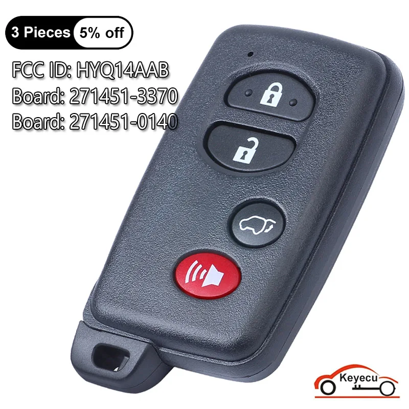 KEYECU 4 Buttons for Toyota Highlander 2007 2008 2009 2010 2011 2012 2013 Smart Remote Key Fob HYQ14AAB 271451-3370 271451-0140