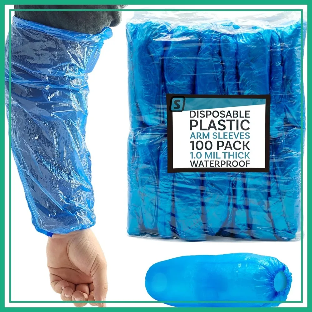 

18" Waterproof Polyethylene Disposable Arm Sleeve Covers, 1 Mil Thick with Elastic Cuff