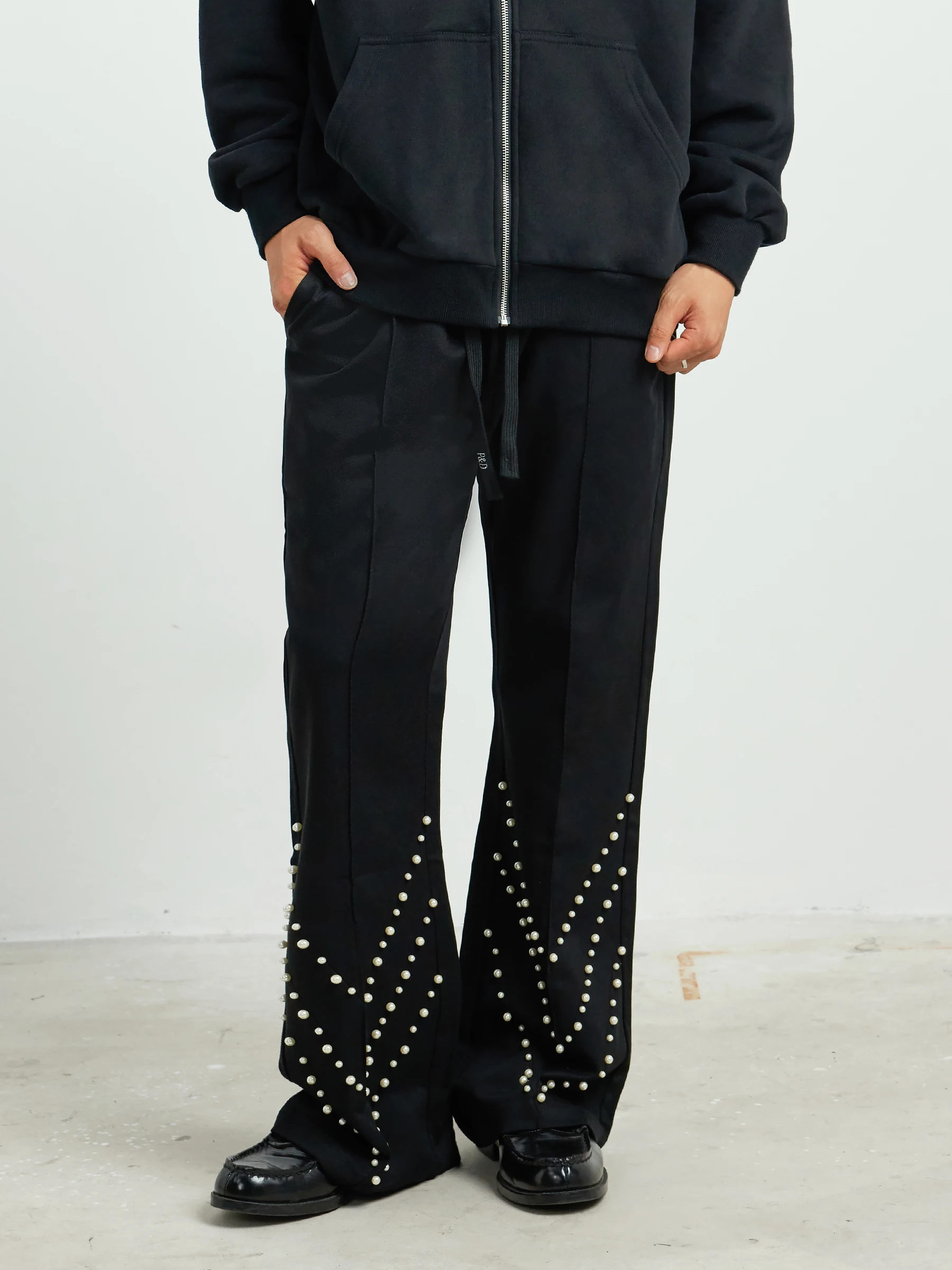 Men Women 2025 Autumn Winter New Fashion Pants Retro Handmade Beaded Design Loose Trousers Fashion Versatile Micro Flared Pants