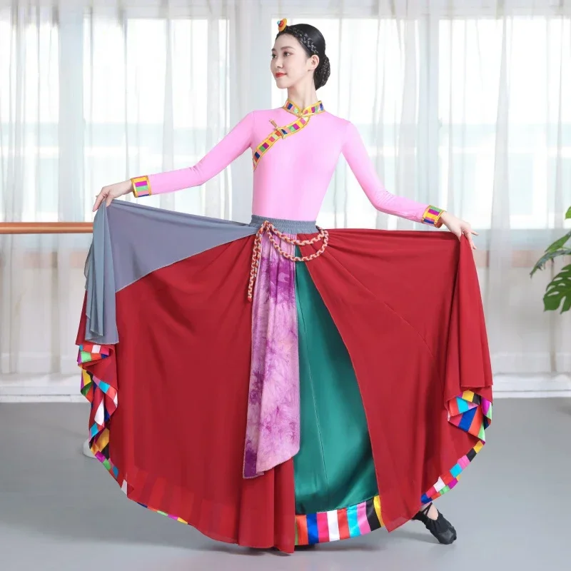 티베트 댄스 의상 아트 테스트 스커트 국가 전통 의상 무대 착용 티베트 복장 롱 스커트 몽족 드레스
