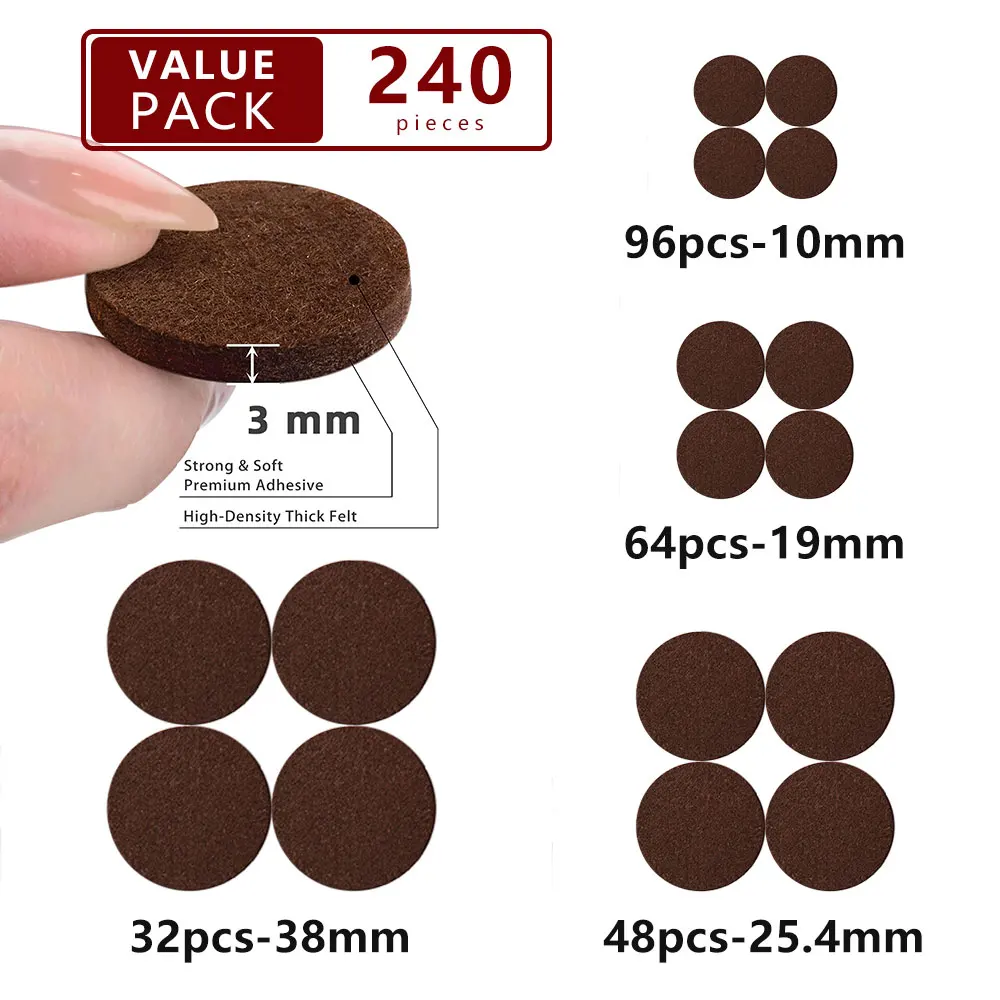 240PC Felt Chair Leg Pads, Floor Protectors Furniture Legs Table Leg Covers Furniture Accessorie,Self Adhesive