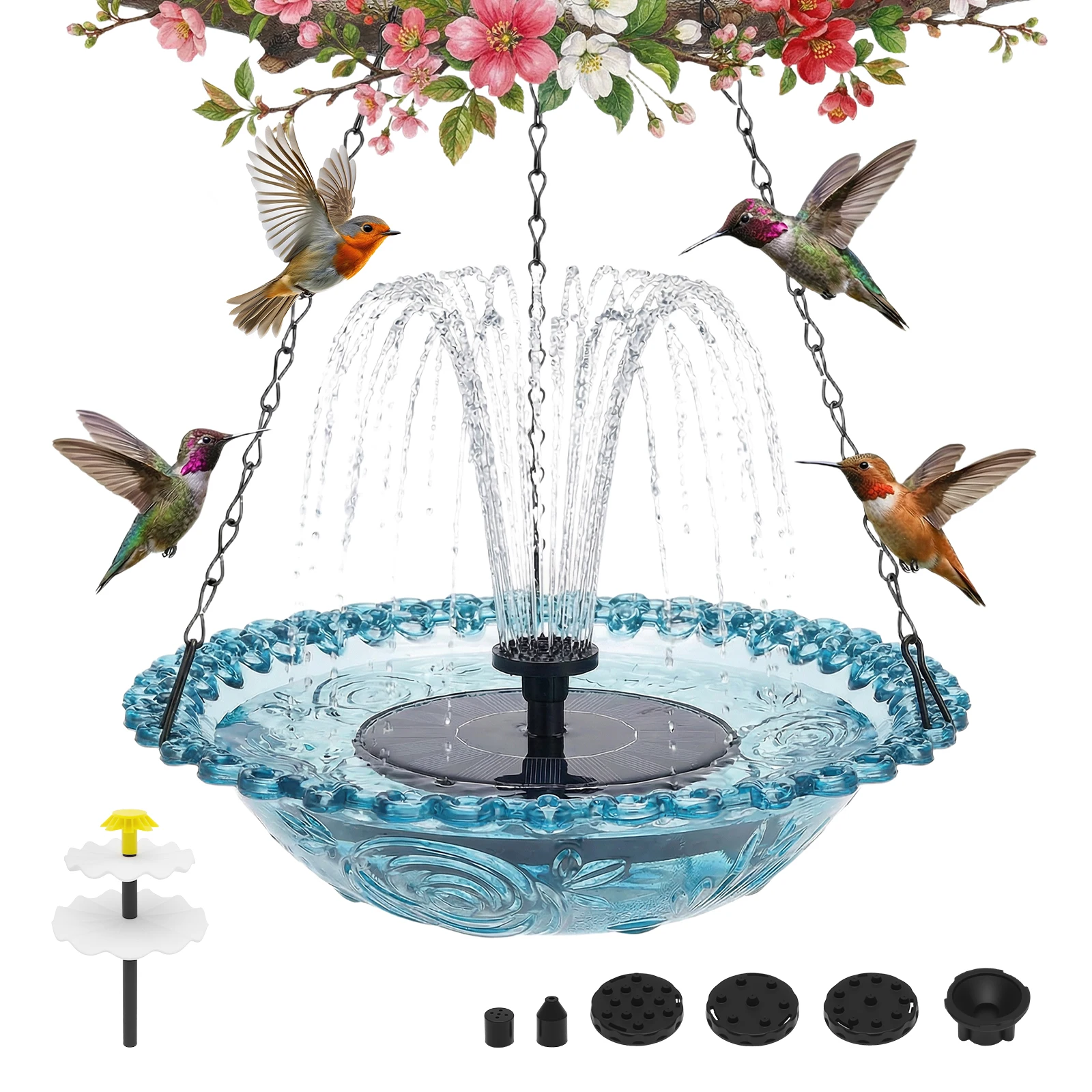 Solar Bird Bath Fountain Cascade Outdoor Hanging for Bird Drinking and Feeder For Garden Yard Decor Hummingbird Feeder