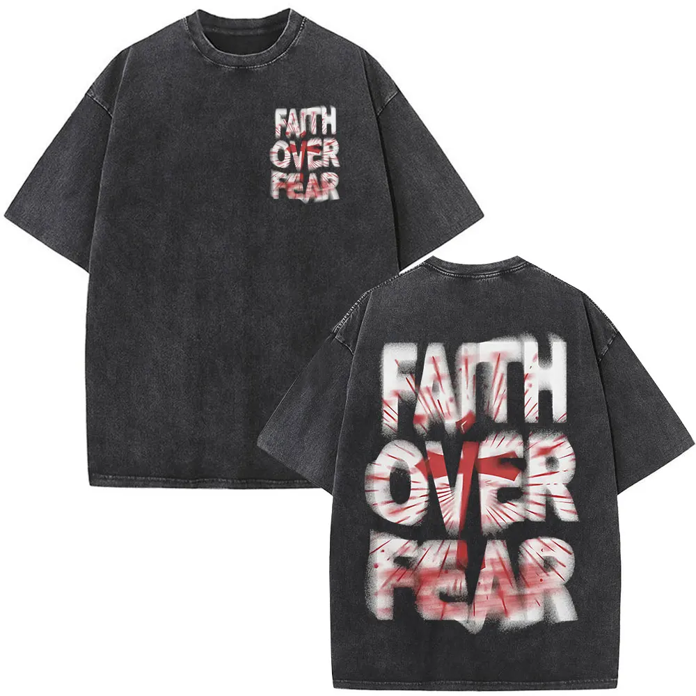 Vintage Washed Nothing But The Blood of Jesus Christian Bible Verse T-shirts Men's Women Fashion Short Sleeves Oversized T Shirt view 4