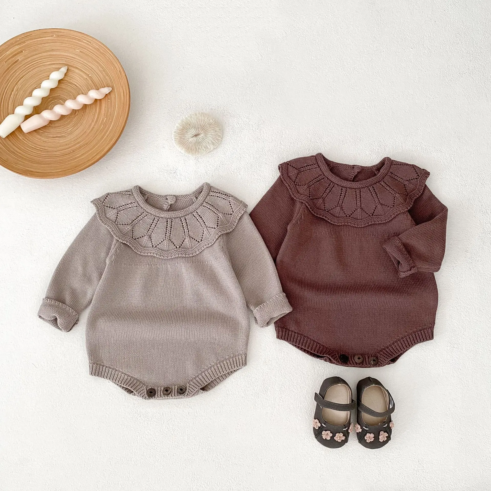 

2025 Autumn Newborn Knit Romper Set Long Sleeve Cute Baby Girl Boy Clothes Cotton Bodyuit for 0-24 Months
