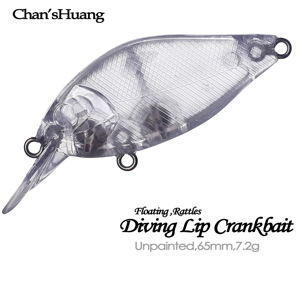 Chan’sHuang 20PCS Unpainted Blanks Bait 65mm 7.2g Floating Diving Lip Rattles Crankbait DIY Transparent Handmade Fishing Lure