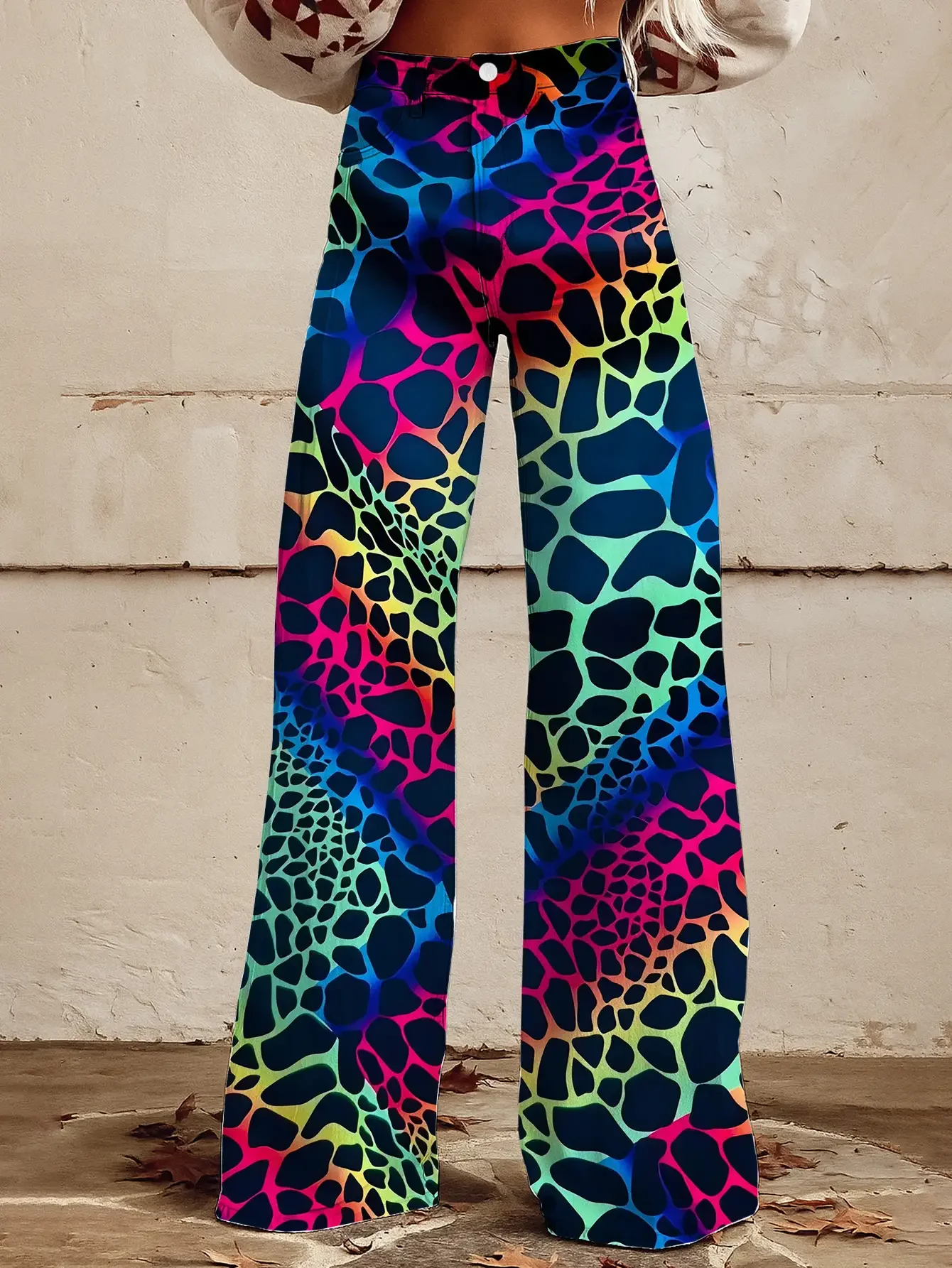 3D women's imitation jeans 2026Ladies' slim fit wide leg flared pants, fashionable retro multifunctional casual pants for women