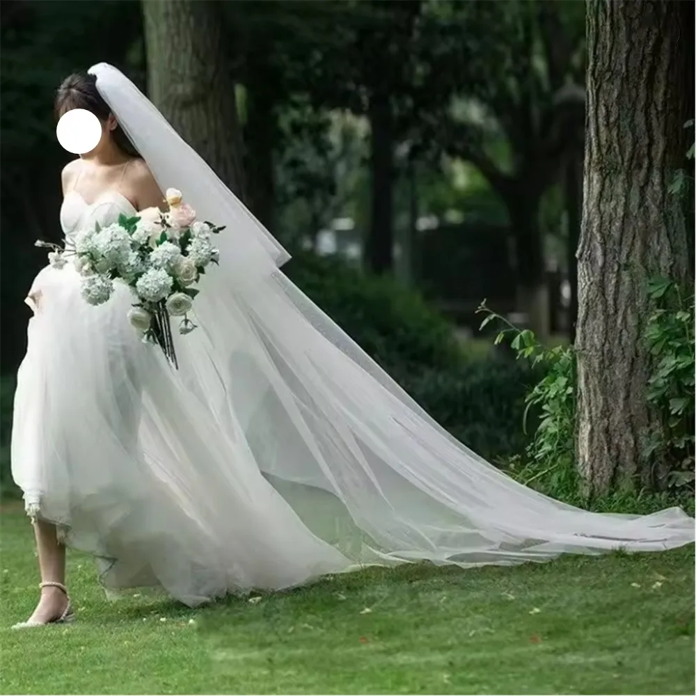 أنيقة المرأة 3M قطع حافة 2 طبقات الزفاف الحجاب الزفاف الأبيض زائدة طويلة لينة شير بسيطة تأثيري صور الملحقات #4