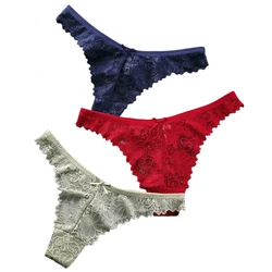 Low Waisted Sexy Lace Thong Women's Underwear See-through Mesh T-pants Hollow out T-back Seamless G-string Tang