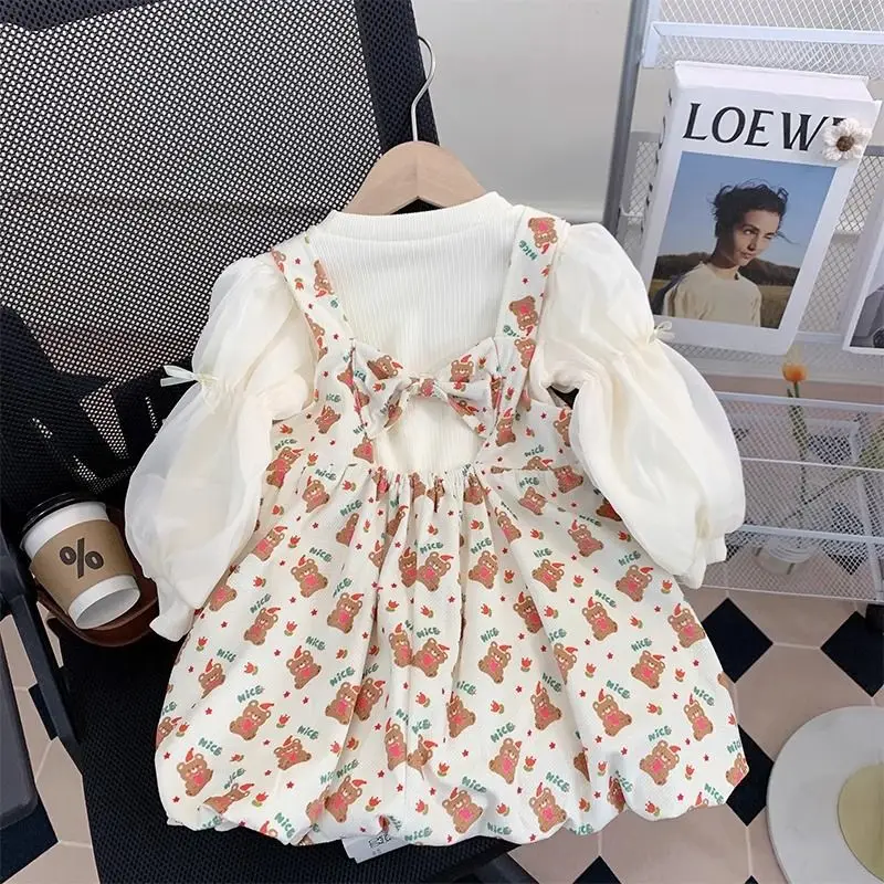 

Girls' Spring Dress2026New stylish children's princess dress with suspenders set for one-year-old baby, spring dress