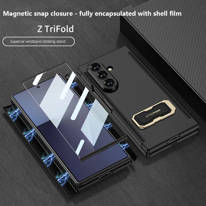 

Magnetic Folding Hinge All-included Case For Samsung Galaxy Z TriFold 5G Rotation Ring Holder Wristband Protective Cover
