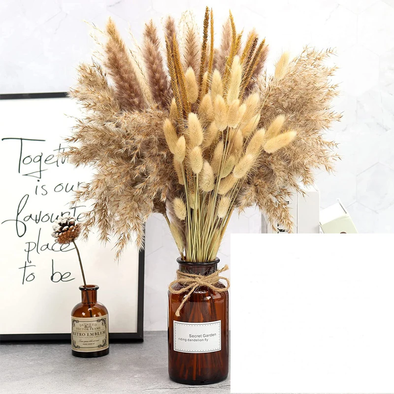 Dekoration 80Pcs Natural Dried Flowers Bouquet Phragmites Pampas Grass Lagurus Ovatus Flores Secas Wedding Home Decoration