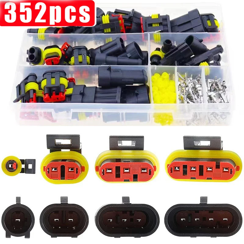 

352pcs 1-4Pins HID Waterproof Connectors 26 Sets Car Automotive Seal Electrical Wire Connector Plug Truck Harness Kit