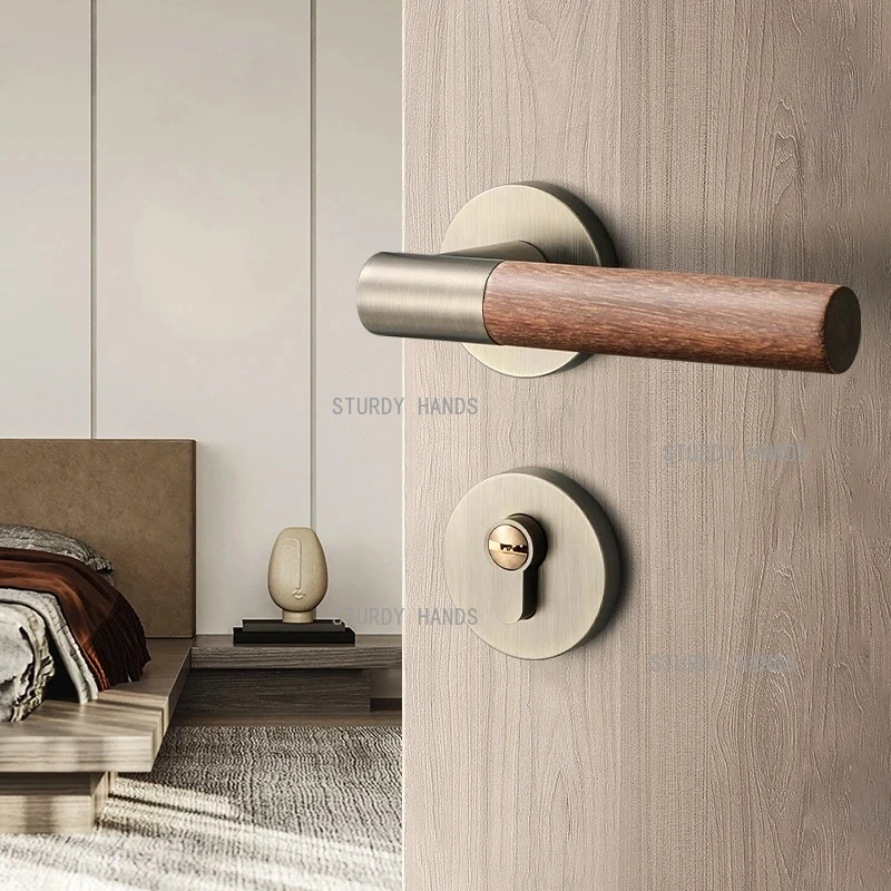 

Chinese style zinc alloy wood grain apartment silent door lock bedroom anti-theft door handle lock hardware accessories