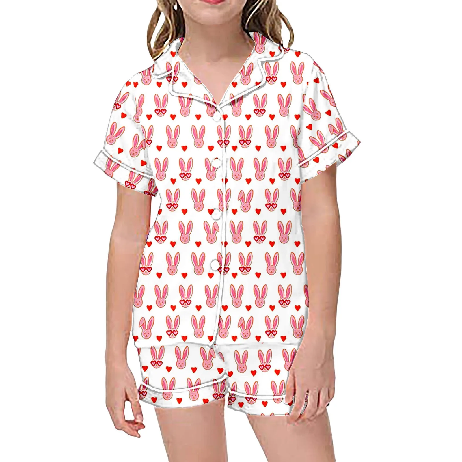 2 Piece Set Pajamas For Kids Children Graphic Cute Roller Rabbit Print Pajama Short Sleeve Shirt And Shorts Pajama Set Sleepwear