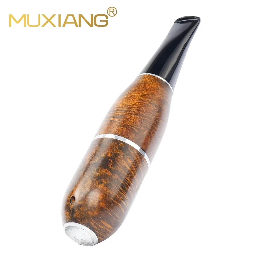 MUXIANG Tobacco Pipe Briar Torpedo 03 Golden Contrast Smooth Aluminum Ring Black Acrylic Stem 9mm Filter