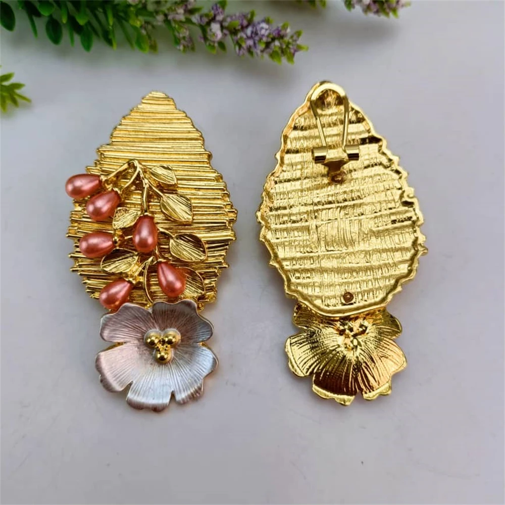 طقم مجوهرات زفاف مطلية بالذهب للنساء ، مجوهرات دبي الكبيرة ، قلادة ، أقراط ، سوار ، خاتم ، زهرة زفاف ، إيطالية ، حفلة #3