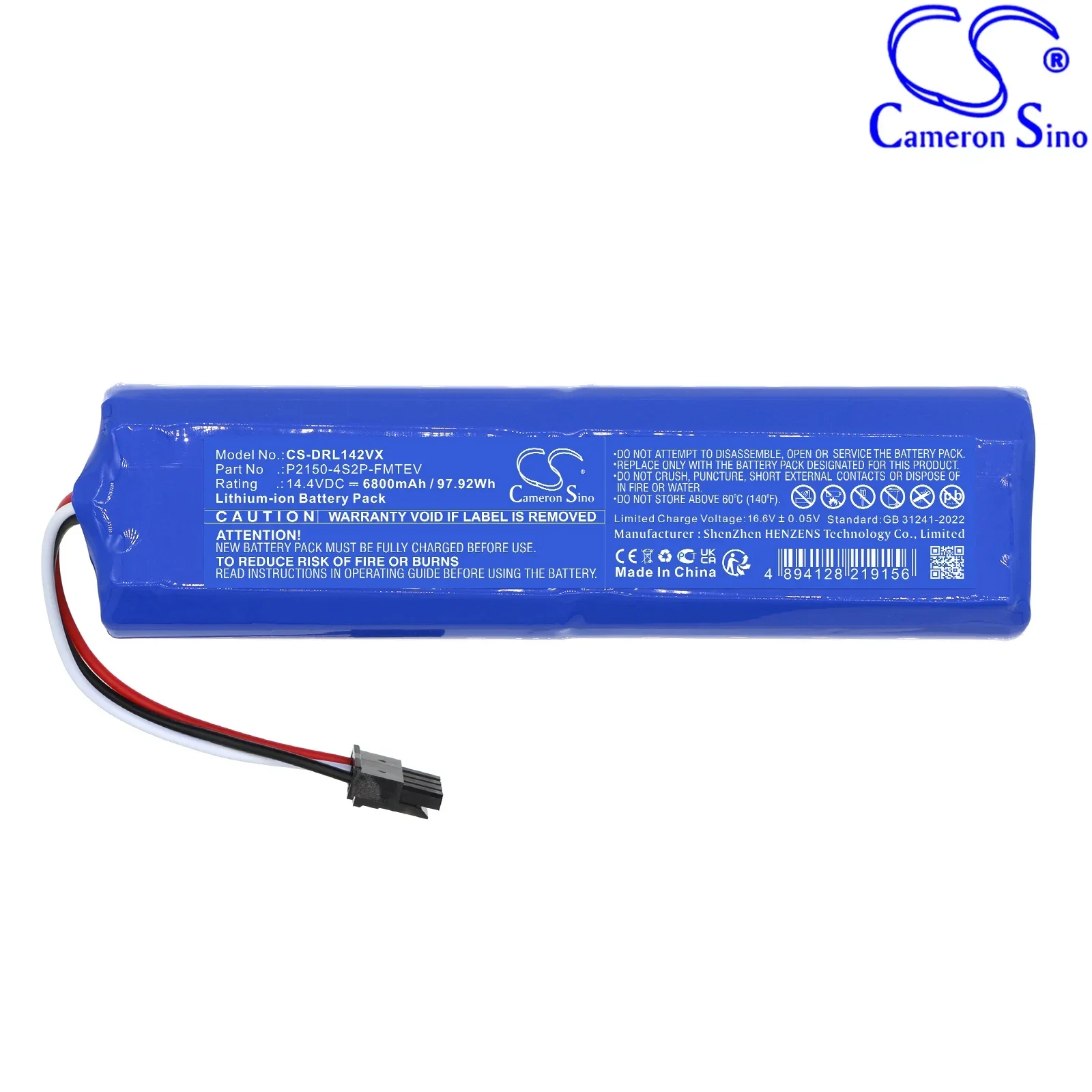 Replacement 14.4V 6800mAh Vacuum Battery P2150-4S2P-FMTEV for Dreame RLD34GA, D9 Max Gen 2, Mova S10 Plus, RLS42SD