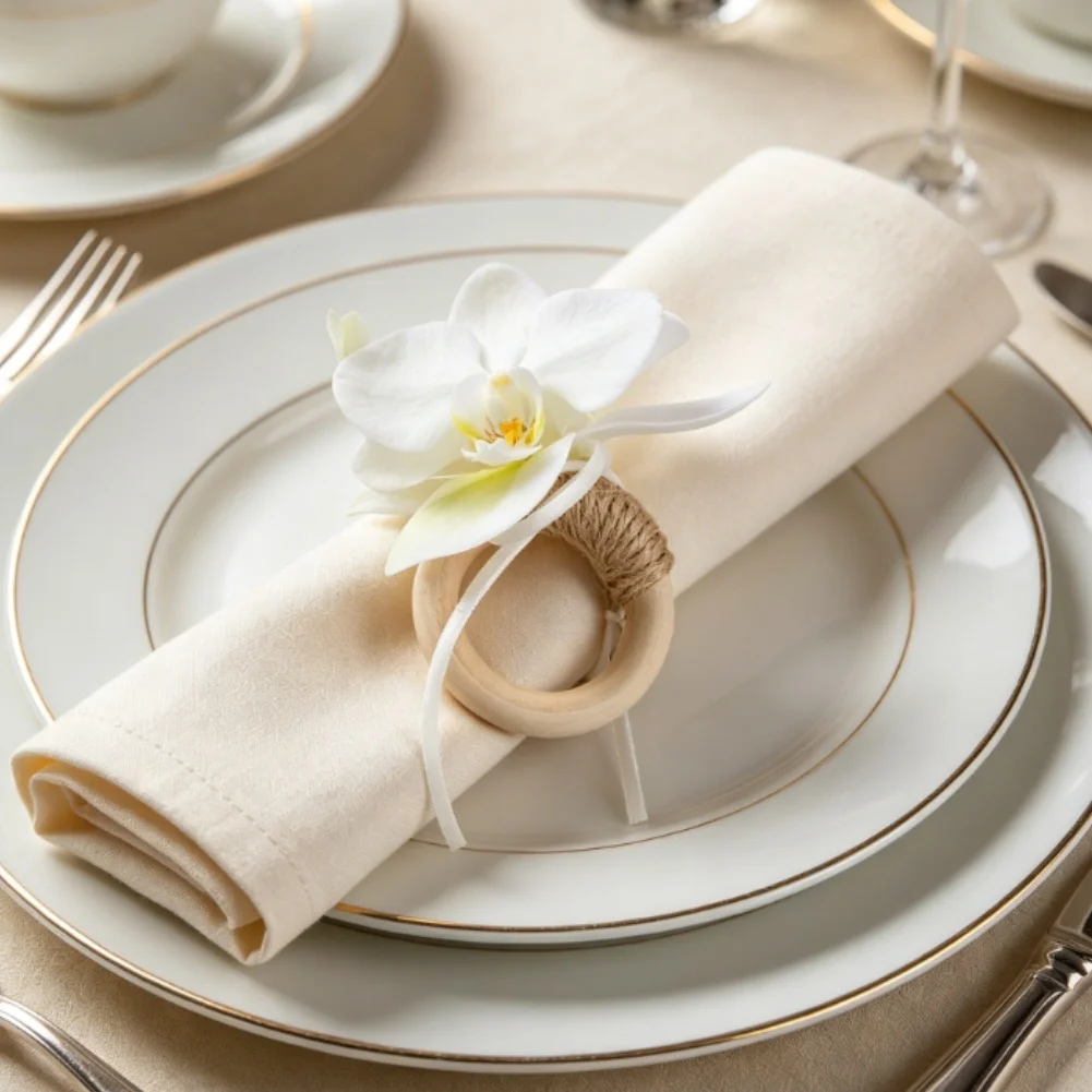 Orchid-Inspired Wooden Napkin Rings Featuring Clean Nordic Lines for Wedding Tables and Modern Home Dining Decoration