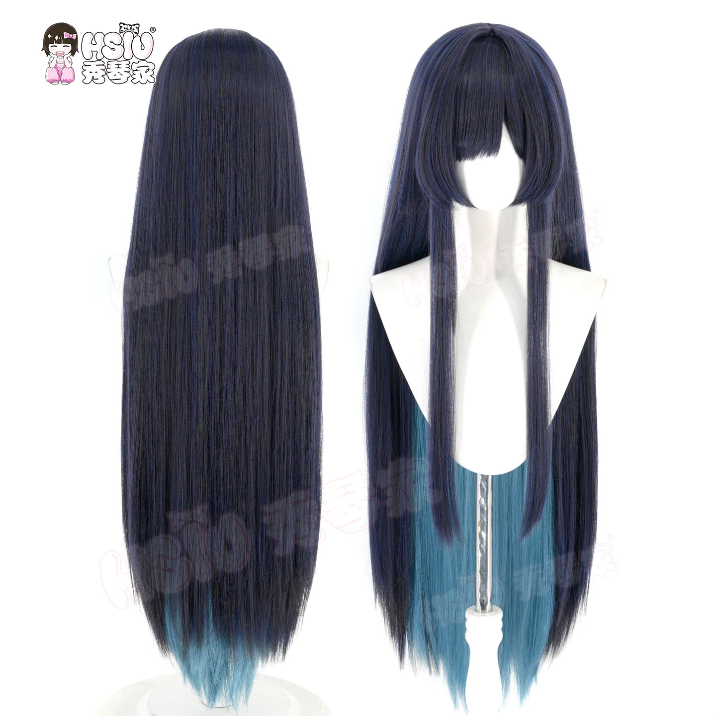 Ado Cos Hairline Parting Green Grey Layered Hair Synthetic Hair Styling Wig Cap for Anime Cosplay Accessories
