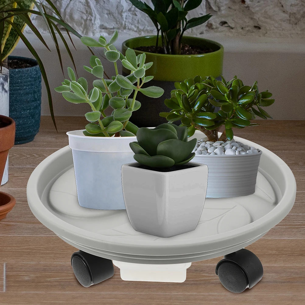 4# Round Plastic Flower Pot Tray With Wheels Water Container Rolling Plant Dolly Planter Coaster Potted Mover Low Base Heavy - Image 2