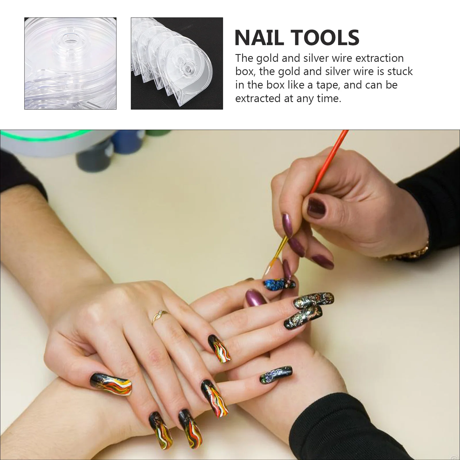 

12 шт., держатель ленты для дизайна ногтей, металлическая коробка для извлечения проволоки, простой в использовании портативный роликовый чехол для линии ногтей, инструменты для самостоятельного маникюра, полоски