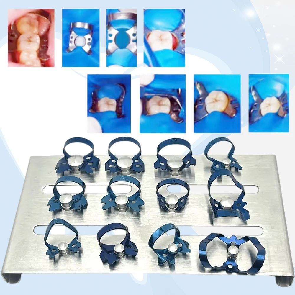 Dental Endodontic Rubber Dam Clamps Stainless Steel Restorative Clips with Dam Sheets for Root Canal Therapy
