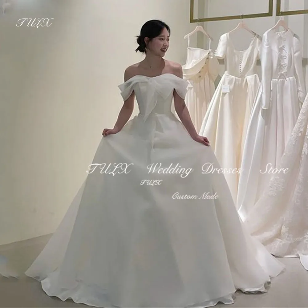 

TULX Princess Off Shoulder Wedding Dresses A-line Long Elegant Organza Korea Women Bridal Photo Shoot Gown Corset Custom Made