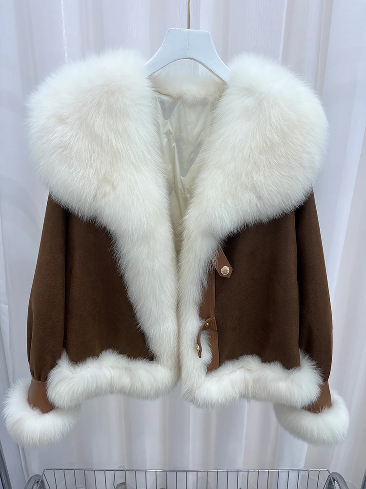 2024 Fashion Real Fur Coat Natural Big Fox Fur Collar Goose Down Jacket Winter Women Coat Thick Outerwear Warm