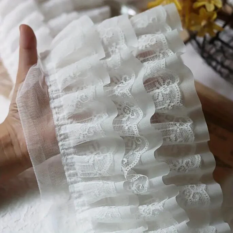 1 metro di tessuto di pizzo bianco e nero a tre strati abbigliamento fai da te gonna bordo forniture per cucire 13 cm di larghezza