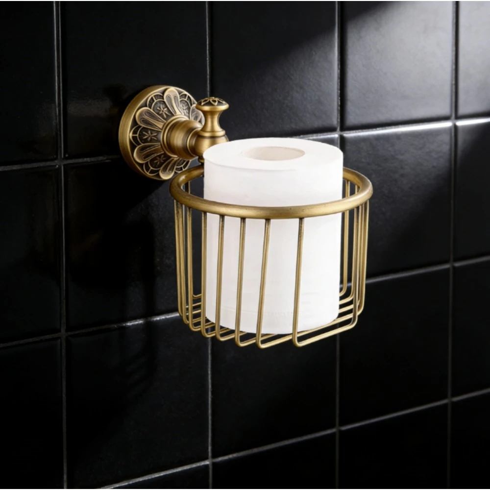 

Полностью медный держатель катушки для туалетной бумаги с гравировкой, декоративные аксессуары для корзины для туалетной бумаги