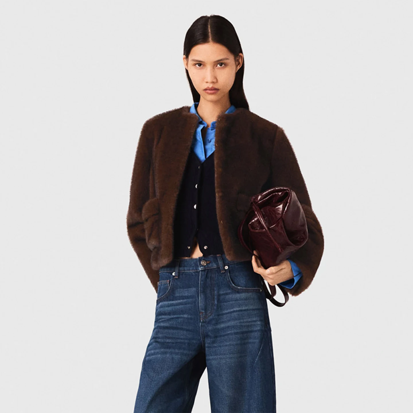 

Женское модное короткое пальто MaSandeM с круглым вырезом, из искусственного меха, теплое, пушистое, осенне-зимняя верхняя одежда