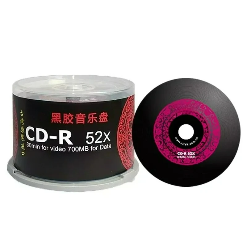 FOR Vinyl Disk 50PCS Black CD-R Blank 700MB 80min 52x Recordable Compact Discs for Data Storage and Audio Recording