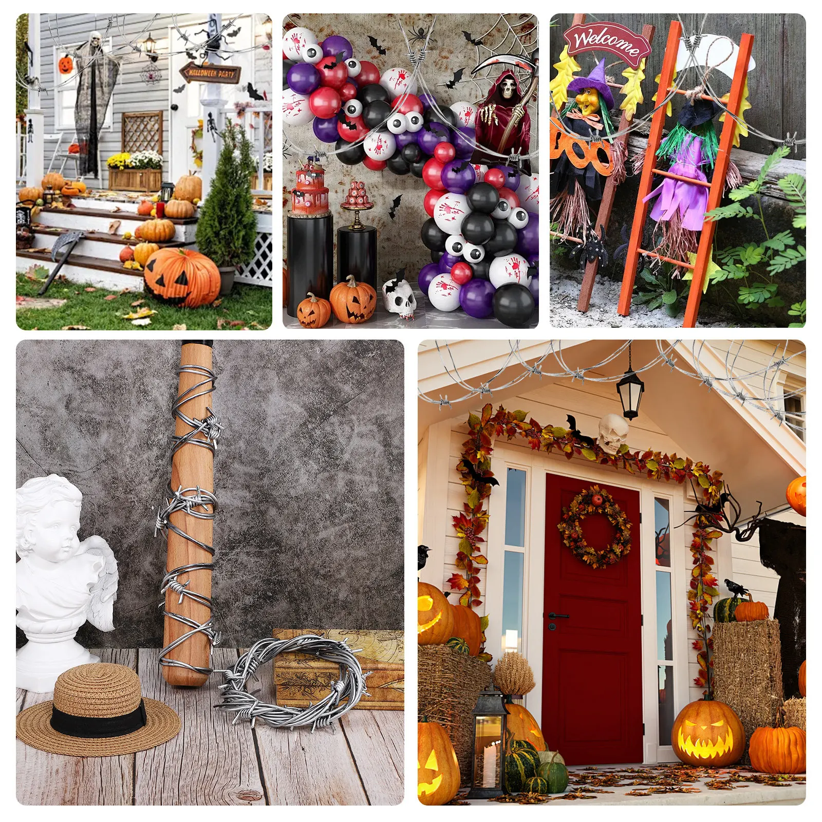 

2Pcs Halloween Fake Barbed Wire Simulation Barbed Wires Creepy Prank Props Haunted House Party Decoration Garland