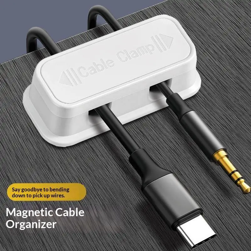 Magnetic Dual Slot Cable Clamp Strong Adhesive Backing Traceless Cable Holder for Nightstand Desk Home Office Organization