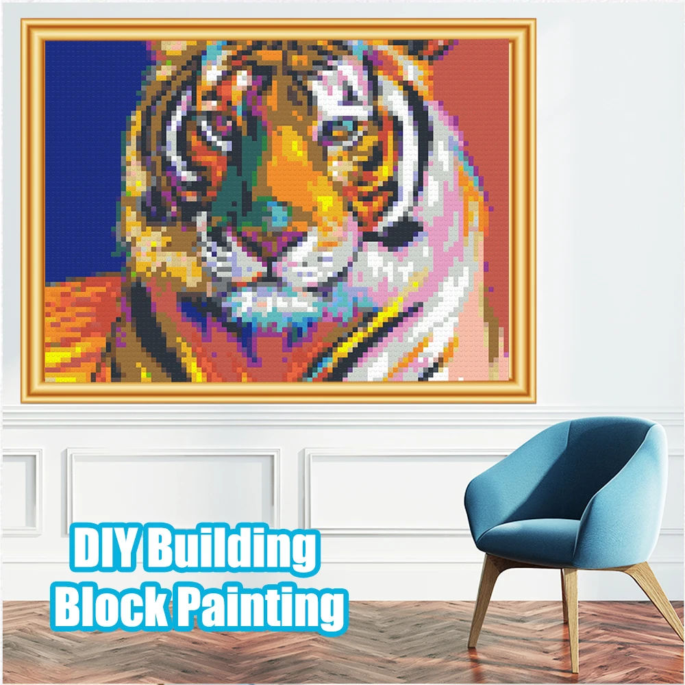 4800Pcs Photo Custom DIY Tiger Animals Mosaic Painting Pixel Art 5D Building Block Private Design Scenery Wall Ideas Decoration